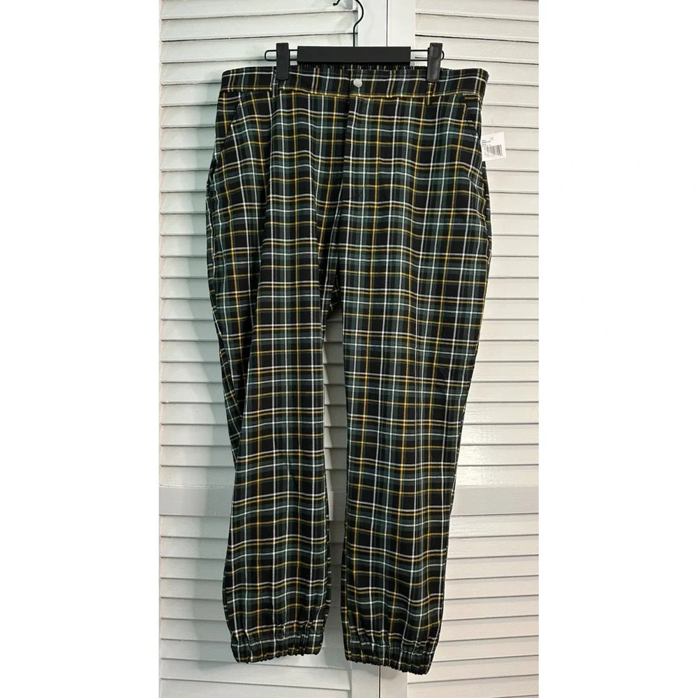 NWT Hot Topic Almost Famous Size XXL Green Plaid Joggers Pants Elastic Waist